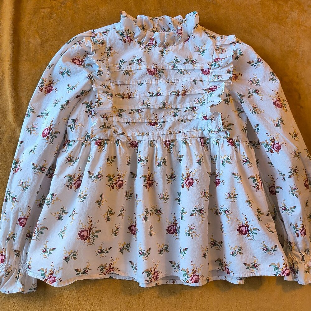 Janie and Jack Floral Ruffle Blouse - White and Red